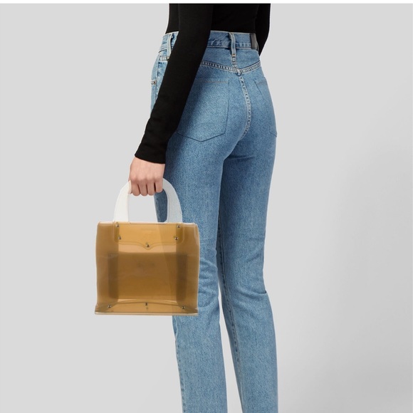 Barry Kieselstein-Cord vintage vinyl pale yellow / brown top handle bag acrylic - Picture 2 of 6